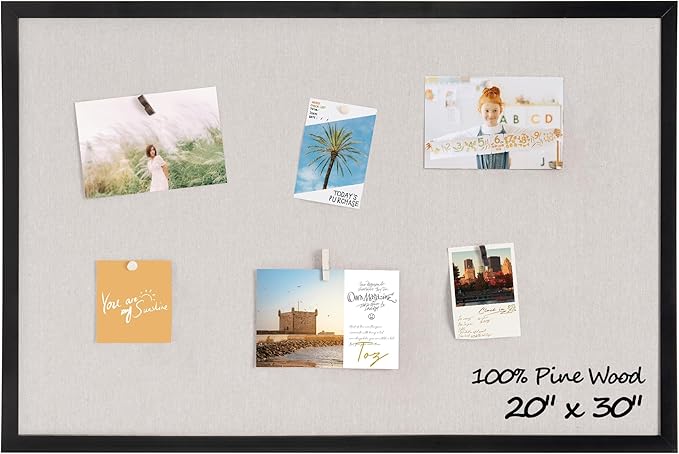 Fun Memories Cork Board Bulletin Board for Office, 20" x 30" Pine Wooden Framed Corkboard, Wall Mounted Notice Pin Board for School Home & Office, Black-DeskLoop Office