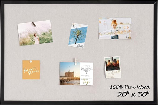 Fun Memories Cork Board Bulletin Board for Office, 20" x 30" Pine Wooden Framed Corkboard, Wall Mounted Notice Pin Board for School Home & Office, Black-DeskLoop Office