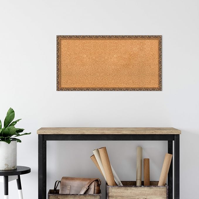 Amanti Art Natural Cork Board for Wall, 18x34 Vision Board with Bronze Frame, Medium Corkboard Office Decor for Home Organization, Traditional Corkboard Pinboard to Display Items for Home-DeskLoop Office