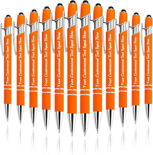 Personalized Ballpoint Pen 12pcs, Custom Pens Free Engraved Bulk with Name Logo, Soft Black Ink Stylus with Touch Metal Office, Gift for Anniversaries, Graduations, Birthdays-DeskLoop Office