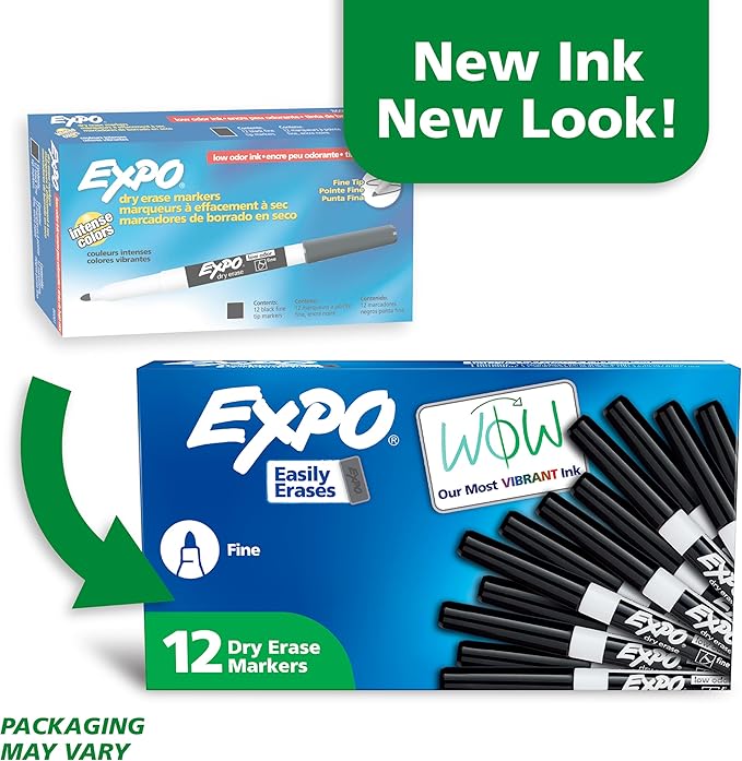 EXPO Low Odor Dry Erase Markers Fine Tip Black 12 Count-DeskLoop Office