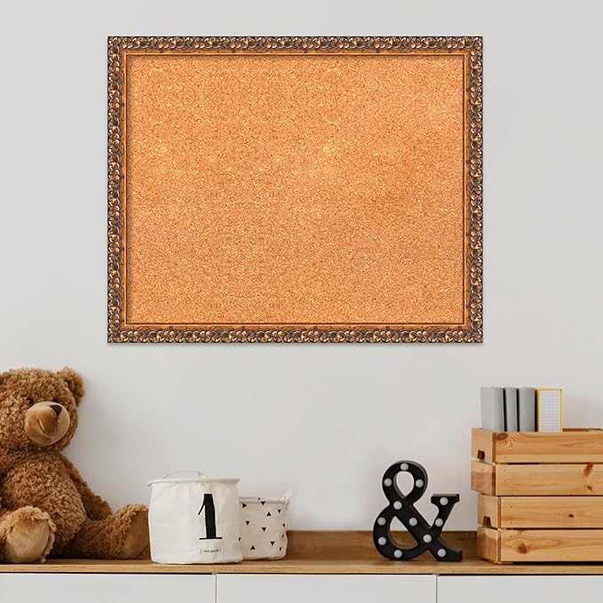 Amanti Art Natural Cork Board for Wall, 18x22 Vision Board with Bronze Frame, Small Corkboard Office Decor for Home Organization, Traditional Corkboard Pinboard to Display Items for Home Organization-DeskLoop Office