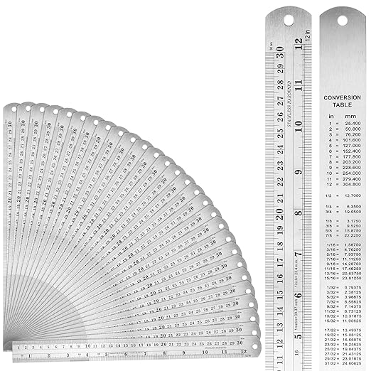 30 Pack 12 Inch Stainless Steel Ruler, Metal Straight Edge Rulers with Inches and Centimeters Precision Measuring Metal Ruler-DeskLoop Office
