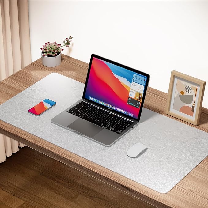 Boutilon Leather Mouse Pad,Extended Desk Pad for Keyboard and Mouse Non-Slip Study Desk Writing Pad Desktop Protector for Home Office Accessories,24"x 14"(S-White)
