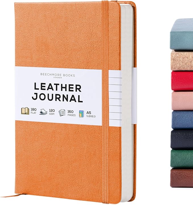 BEECHMORE BOOKS Lined Journal Notebook, 5.8 x 8.3 inch, A5 160 Lined Pages, Hardcover Leather Journals for Women, Men, Writing and Notebooks for Work - 120 GSM Thick Paper, Gifts Box Included-DeskLoop Office
