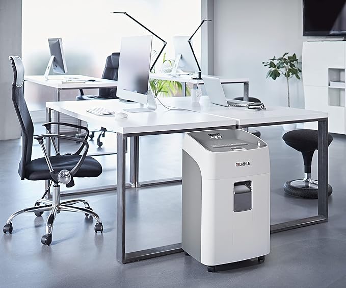Dahle ShredMATIC SM 300 Auto-Feed Paper Shredder, Cross Cut, 300 Sheet Bin, German Engineered, Jam Protection, Oil Free, SmartPower, P-4 Security, Shreds CDs/Staples/Paper Clips/Credit Cards-DeskLoop Office