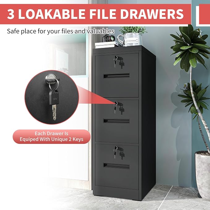 OPTYMIRA 3 Drawer Metal File Cabinet - Image 5