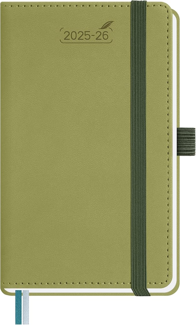 BEZEND Pocket Planner 2025-2026 Weekly and Monthly, 3.5" x 6" Academic Planner (Jul 25-Dec 26) 18-Month Mid-Year Calendar Book, Storage Pocket, Pen Holder, PU Leather Hardcover - Kiwi-DeskLoop Office