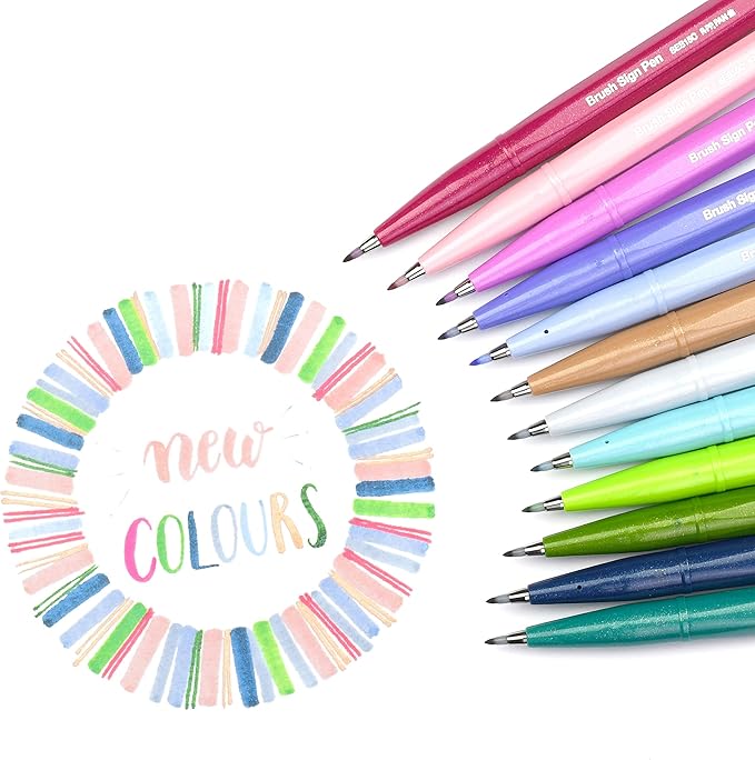 Pentel Arts Sign Pen Brush Tip, assorted 4 Pastel Colors, 6-Pk (SES15C2BP6M1)-DeskLoop Office