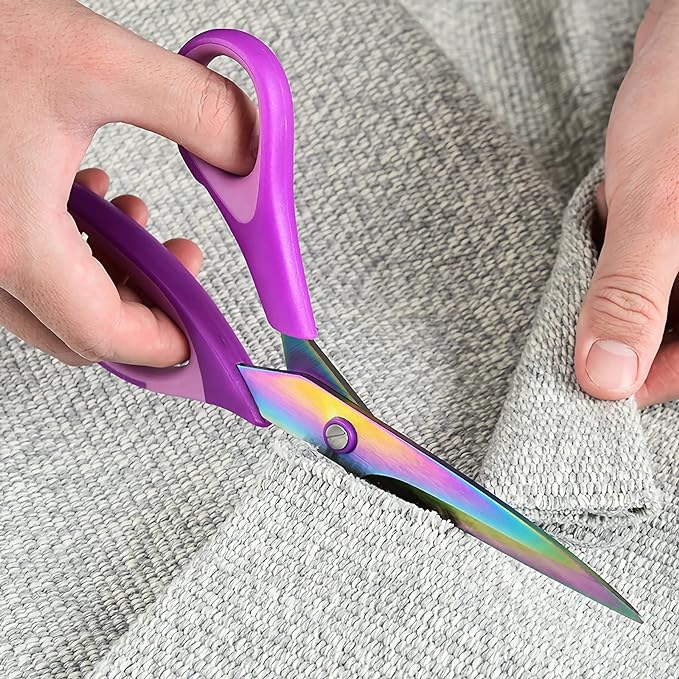 Craft Scissors Set of 3 Pack, All Purpose Sharp Titanium Blades Shears, Comfort Grip Handle, Multipurpose Fabric Scissors Tool Great for Adults, Office, Sewing, School and Home Supplies, Purple-DeskLoop Office