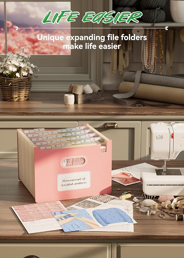 Accordion File Organizer, 26 Pockets Wheat Straw Expanding File Folders, Upright&Open Top, A-Z Bill Receipt Organizer, 100% BPA Free, Return to Nature, Healthy Living, Letter/A4 Size-Strawberry Pink-DeskLoop Office