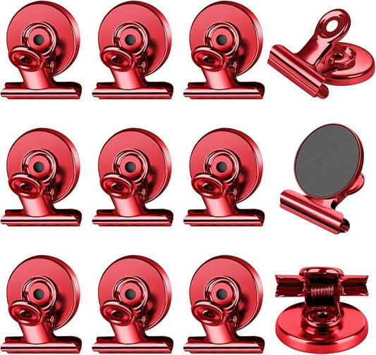FINDMAG 12 Pack Magnetic Clips for Photo Display, Picture Hanging, Heavy Duty Scratch-Free Fridge Magnet Clips for Whiteboard, Refrigerator, Locker, Kitchen, Office, Magnetic Clips for Photo, Red.-DeskLoop Office