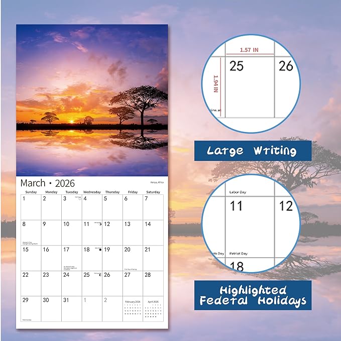 2026 Wall Calendar,Calendar 2026, July 2025 - December 2026, Wall Calendar Sunset, 12" x 24" Opened,Full Page Months Thick & Sturdy Paper for Calendar Organizing & Planning-DeskLoop Office
