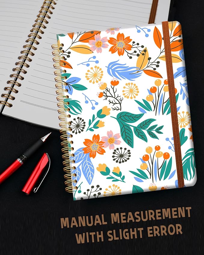 Ruled Spiral Writing Notebook,A5 Hardcover Lined College Journal for Women Lady,Fashion Puppy Watercolor Strong Twin-Wire Binding with Premium Paper,8.4" X 6",Perfect for School,Office,Home Gifts(Colorful Field Floral)-DeskLoop Office