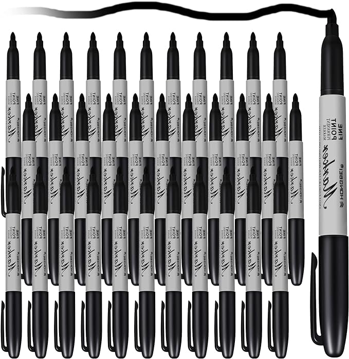 Thenshop 60 Pack Permanent Markers Bulk Black Permanent Marker Set Fine Point Pens Work on Wood, Metal, Stone, Glass-DeskLoop Office