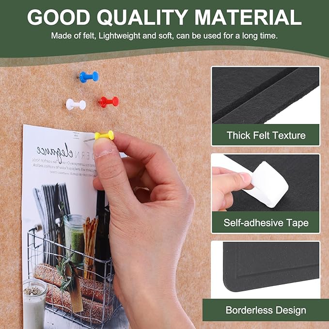 YOKIVE Felt Bulletin Board, 31.5 x 24 -Inch Foldable Decorative Pin Board Self Adhesive Felt Cork Board with 20 Pushpins, Great for Wall, Photo Display, Paste Note, Schedule(Black)-DeskLoop Office