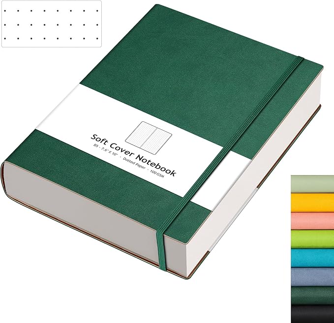 AHGXG Bullet Dotted Journal - 320 Pages Dot Grid Notebook B5 Large Journal, 100gsm Thick Dotted Paper, Leather Softcover, with Journal Stencils, Inner Pocket, 7.6'' X 10'' - Green-DeskLoop Office