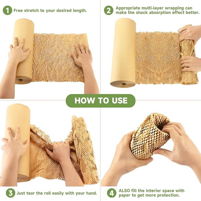 Honeycomb Packing Paper Wrap 15''x820', Substitute Alternative for Bubble Cushioning Wrap for Moving Shipping Packaging, Recyclable Moving Supplies with 48 Fragile Sticker Labels-DeskLoop Office