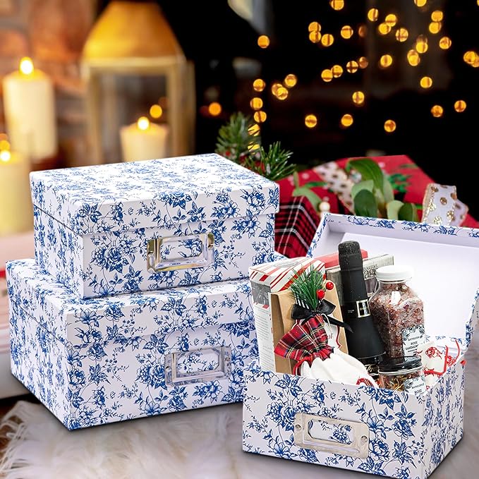 Briful Blue White Floral Nested Decorative Storage Boxes - Image 6