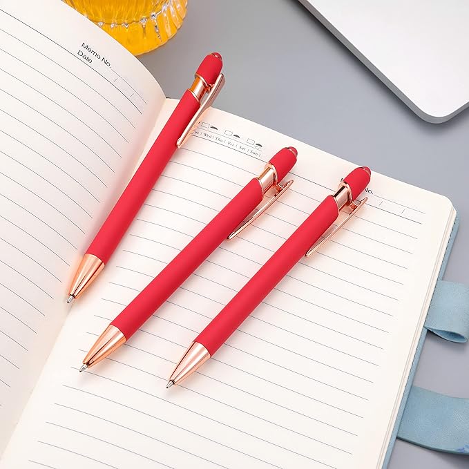 12 PCS 2 in 1 Stylus Ballpoint Pen with Stylus Tip, 1.0 mm Black Ink Metal Pen Stylus Pen for Touch Screens (All Red)-DeskLoop Office