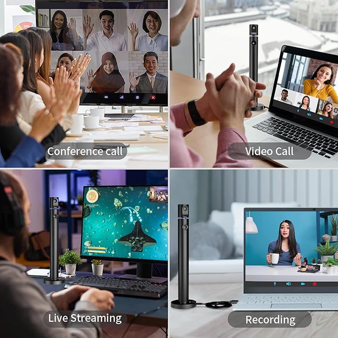 CZUR Halo Streaming Dual Webcam, Professional USB Web Camera 1080P with Microphone, 90° View Computer Camera, Plug & Play, Compatible with Windows/Mac, for Skype/TikTok/YouTube/Yahoo Messenger-DeskLoop Office