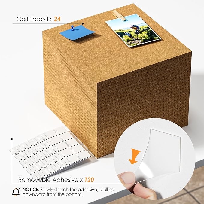 MaxGear 72" x 48" Large Cork Board for Wall, 24 Pack Cork Board Tiles with 40 Pushpins & Safe Removable Adhesive Tabs, 12" x 12" Corkboards for Office, School, Home-DeskLoop Office