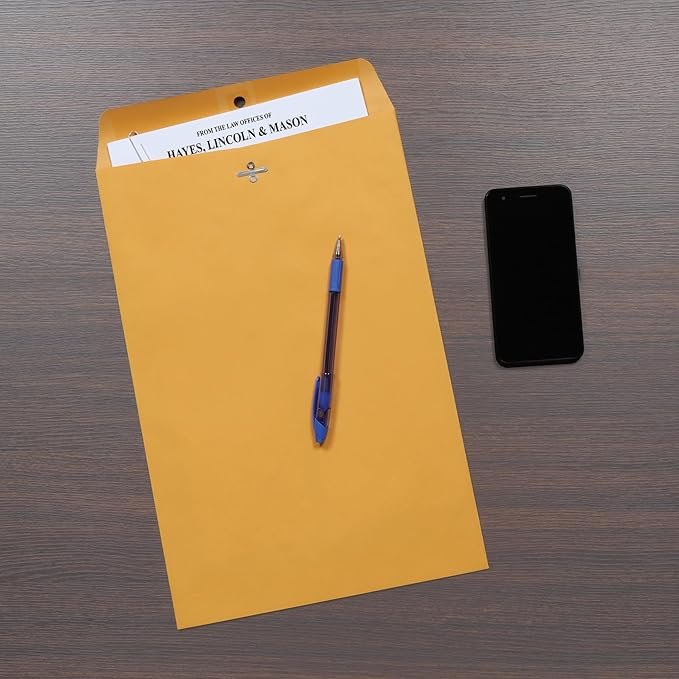 Quality Park 10 x 15 Clasp Envelopes, Clasp and Gummed Closures for Storing or Mailing, Heavy-Duty 32 lb Kraft Paper, 100 per Box (QUA37798)-DeskLoop Office