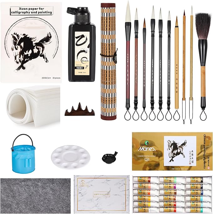 Corciosy Chinese Calligraphy Brushes Set,Professional Sumi Watercolor Brushes Writing, Japanese Painting Set for Beginners-DeskLoop Office