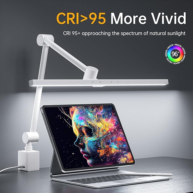 deeloop 2-Arms Swing Long LED Desk Lamp with Clamp, CRI 95+ Eye-Caring Light, USB Charging Output, 2-Hour Timer, Dimmable Desk Light with Memory, Architect Desk Lamps for Home Office Reading &Monitor-DeskLoop Office