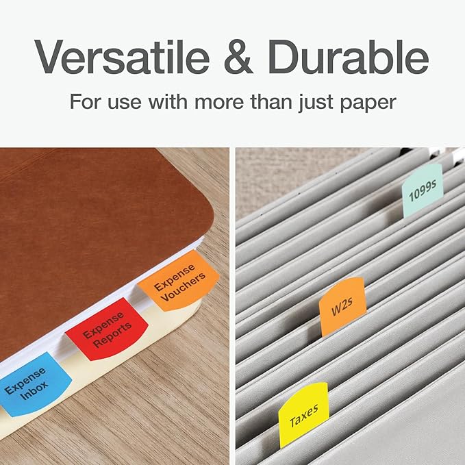 Redi-Tag Laser Printable Tabs, Permanent Index Tabs, Customizable Adhesive Labels, 5 Assorted Colors: Yellow, Red, Blue, Green, Orange, 1.125" x 1.25", 375 Per Pack (B39020)-DeskLoop Office