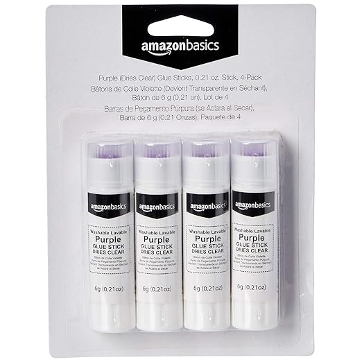 Amazon Basics Purple Washable School Glue Sticks, Dries Clear, 0.21 oz Stick, 4-Pack-DeskLoop Office