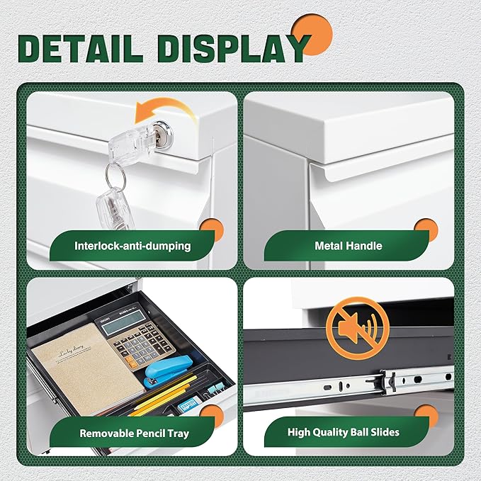 Letaya 3 Drawer Mobile File Cabinet with Lock, Under Desk Metal Filing Cabinets for Home Office Organizer Letters/Legal/A4(Fully Assembled-White)-DeskLoop Office