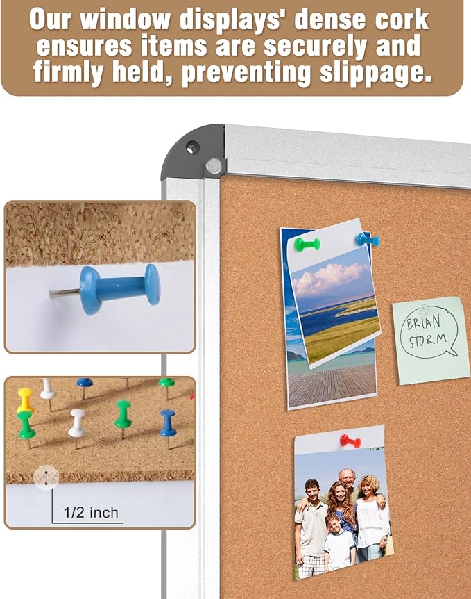 28"x26" Enclosed Bulletin Board, Lockable Weather-Resistant Aluminum Cork Noticeboard for School & Office, Silver Frame w/Cork-DeskLoop Office