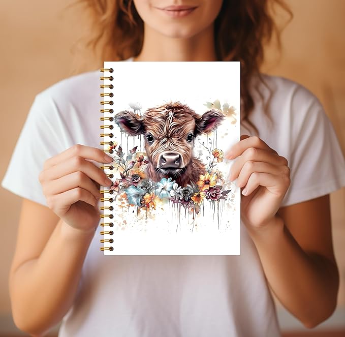 Highland Cow Notebook Journal - Highland Cow Gifts, Floral Spiral Journal Notebook 5.5×8.3, Cow Gifts for Cow Lovers, Cow Gifts for Women, 164 Pages-DeskLoop Office