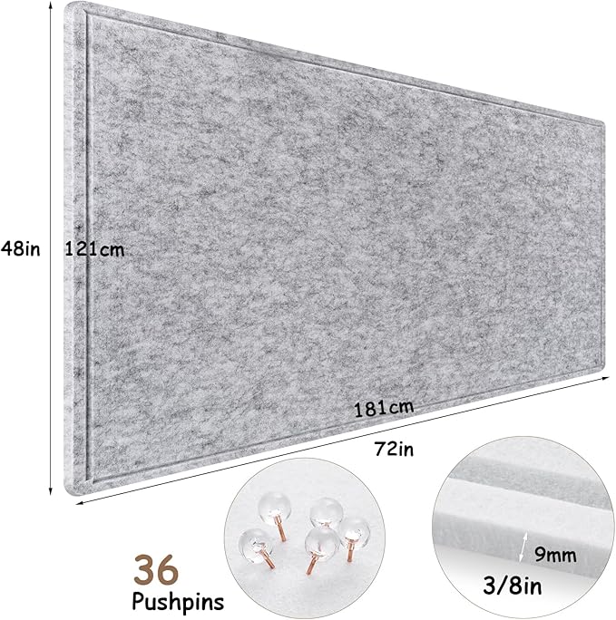Large Bulletin Board, 72x48 Inches Cork Board Alternative, Large Felt Board Decorative Pin Board for Wall, Foldable Photo Board Self-Adhesive Vision Board with 36 Pushpins Light Gray-DeskLoop Office