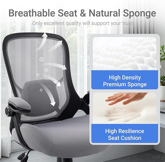 HYLONE 400lbs Heavy Duty Office Chair, 5" Thickened Seat Ergonomic Desk Chair with Adjustable Armrests, Home Office Computer Chairs for Long Hours Mesh Executive Chair(Dark Grey)-DeskLoop Office