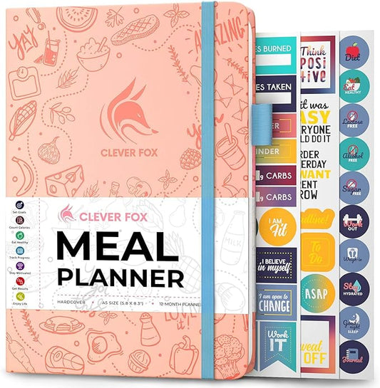 Clever Fox Weekly Meal Planner - Weekly & Daily Meal Prep Journal with Shopping and Grocery Lists for Menu Planning, Healthy Diet & Weight Loss Tracking, Lasts 1 Year, Undated, A5 - Light Pink-DeskLoop Office