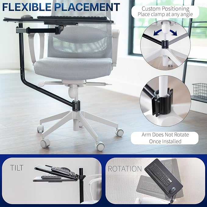 VIVO Office Chair Mounted 26 x 12 Inch Keyboard and Mouse Tray, Ergonomic Tilt, Full Motion 360 Degree Rotation, Black, MOUNT-KB08C-DeskLoop Office
