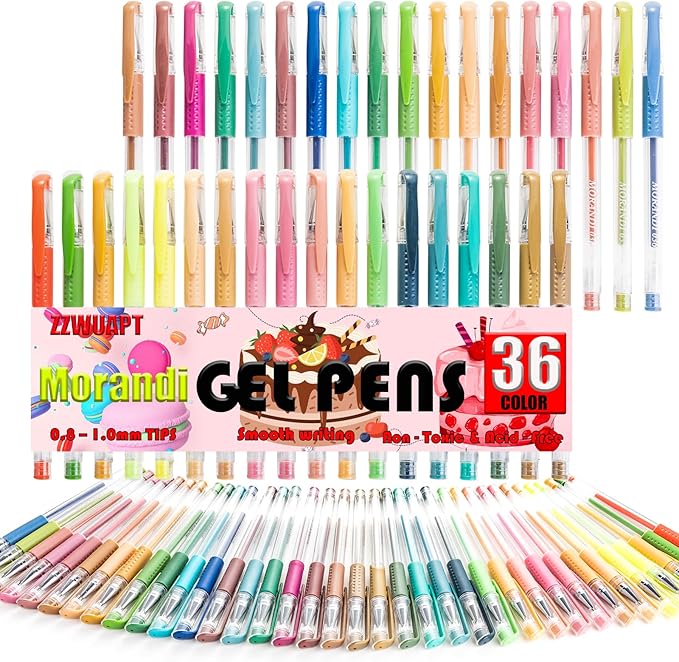 Morandi Gel Pens for Coloring Book,72 Color Gel Pens Set including 24 Color Gel Pen with 48 Refills,40% More Ink Colored Gel Pens for Drawing, Doodling, Scrapbook, Journaling-DeskLoop Office