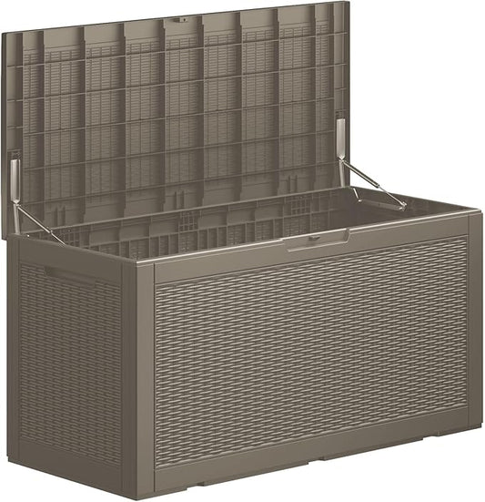 100 Gallon Outdoor Storage Box Waterproof Lockable Resin Deck Box Large, Patio Storage Bin for Pool Accessories Cushion Furniture, Garden Tools, UV-Resistant Outside Delivery Grey-DeskLoop Office