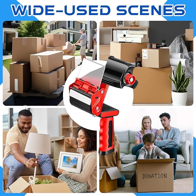 Hicarer 6 Pcs 3 Inch Packing Tape Gun Heavy Duty Tape Dispenser Non Slip Silicone Handle Portable for Shipping, Moving, Carton and Box Sealing-DeskLoop Office