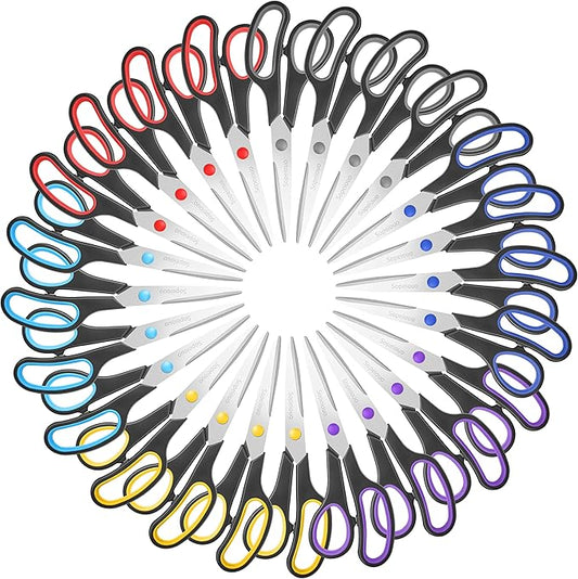 Scissors Set of 24-Pack, 8" Scissors All Purpose Comfort-Grip Handles Sharp Scissor for Office Home School Craft Sewing Fabric Supplies, High/Middle School Student Teacher, Right/Left Hand-DeskLoop Office