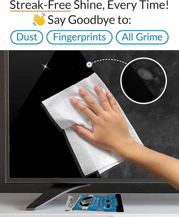 iCloth XL Screen Cleaning Wipes, Lint-Free and Streak-Free, Fast-Drying, Removes Dust, Fingerprints, and Smudges (10 XL Wipes)-DeskLoop Office
