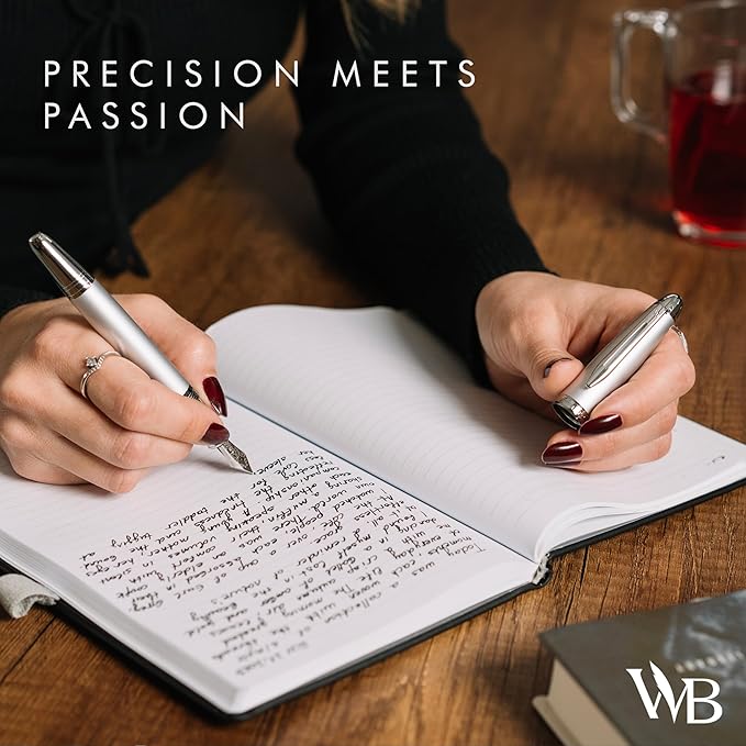 Wordsworth & Black Majesti Fountain Pen-(Silver), Luxury Case, 24K Gold Finish; 18K Gilded Medium Nib- Ink Cartridges, Refillable Ink Converter-Calligraphy Pen-Best Business Gift Set for Men & Women-DeskLoop Office