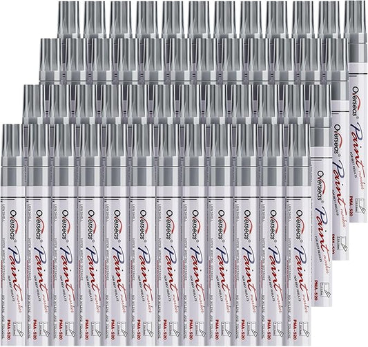Overseas 48 Silver Paint Pens, Oil Based Permanent Markers Set - Quick Drying, Waterproof, Fade-Resistant, Medium Tip Paint Markers Bulk for Wood, Metal, Rock, Ceramic, Plastic, Canvas, Glass, Rubber-DeskLoop Office