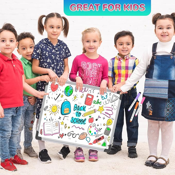 Monthly Calendar Whiteboard Dry Erase Cork Board Combination for Wall, 24"x18" Magnetic Dry Erase Board, Double-Sided White Board, Portable Board for Office, Kitchen, Planning, Memo, School, Home-DeskLoop Office