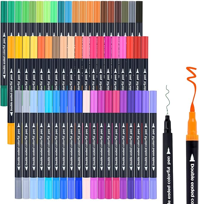 60 Colored Dual Markers Brush Pens, Fine Point Art Marker, Double Tip Colored Pen for Adult Coloring Books, Sketching, Drawing-DeskLoop Office