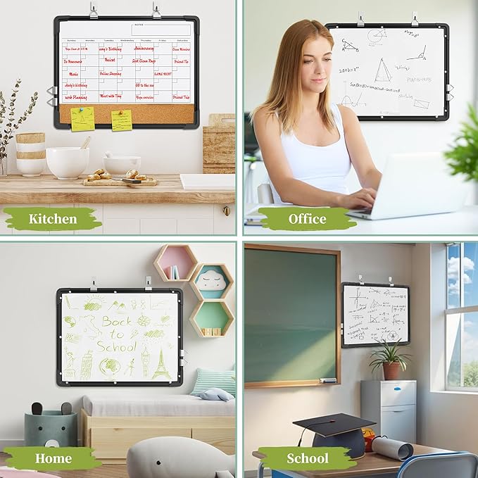 Dry Erase Calendar White Board for Wall, Polegas 17" X 13" Magnetic Whiteboard Dry Erase Cork Board Combination, Small Wall Monthly Double Sided Boards Student, Home, Office (Black)-DeskLoop Office