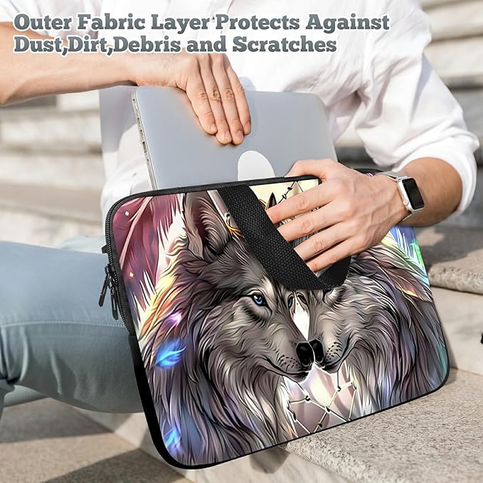 Laptop Sleeve Case Bag 15 inch, Couple Wolf Slim Carrying Case Durable Handbag Travel Laptop Bag for 15 inch MacBook Air M3/M2/15 Pro/Surface Laptop 7/6/5/4/3/ Dell XPS 15 Plus