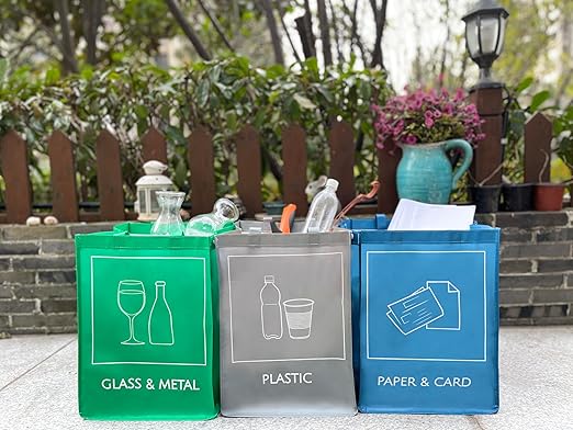 YOUNG DA Reusable Recycle Bags, 3-Piece Separate Recycling Bin Set for Home, Kitchen, and Office - Waterproof Recyclable Waste Sorting Organizer-DeskLoop Office